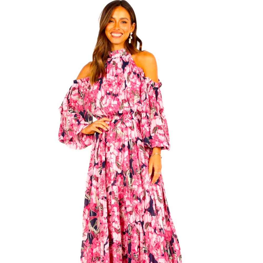 Hilary Pleated Maxi Dress - Pink Floral